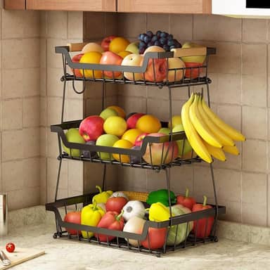 Fruteira De Mesa Organizador De Frutas, Cesto de Frutas de Metal de 3 Níveis, Cesta de Armazenamento de Frutas de 3 Níveis com Alça, Fruteira de Cozinha para Armazenar Verduras e Frutas