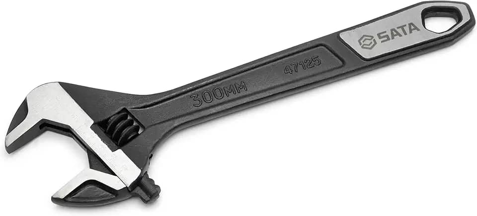 SATA Chave inglesa ajustável profissional extra larga de 30,5 cm com corpo de liga de aço forjado e acabamento cromado – ST47125