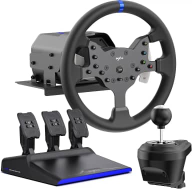 PXN V99 Force Feedback Steering Wheel, 270-900 Degree, with 3 - Pedals and Shifter Bundle for PC, PS4, Xbox One, Xbox Series X/S