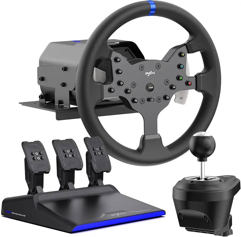 PXN V99 Force Feedback Steering Wheel, 270-900 Degree, with 3 - Pedals and Shifter Bundle for PC, PS4, Xbox One, Xbox Series X/S