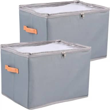 ZJRDYYK Pacote com 2 organizadores de sapatos para armário, caixa de armazenamento de sapatos dobrável com tampa transparente para armário, caixa de sapatos com divisórias ajustáveis, cabe em 12 pares