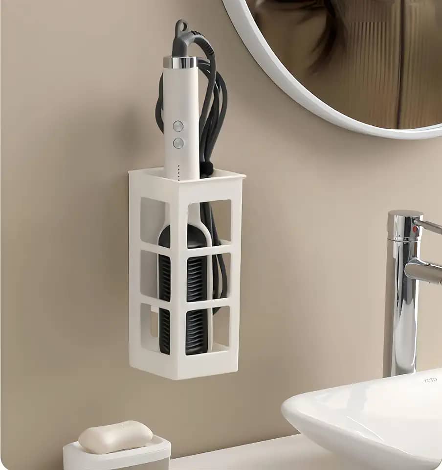 Zdesign Organizador de ferramentas de cabelo, suporte de parede, organizador de ferramentas de banheiro para modelar, chapinha, alisador e secador de cabelo, armazenamento e organizador de banheiro