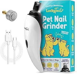 Lixa elétrica de unhas para cães e gatos LuckyTail – Super silenciosa e de baixa vibração para cães com 2 luzes LED – Recarregável por USB e sem fio – 2 velocidades – Animais de estimação pequenos a