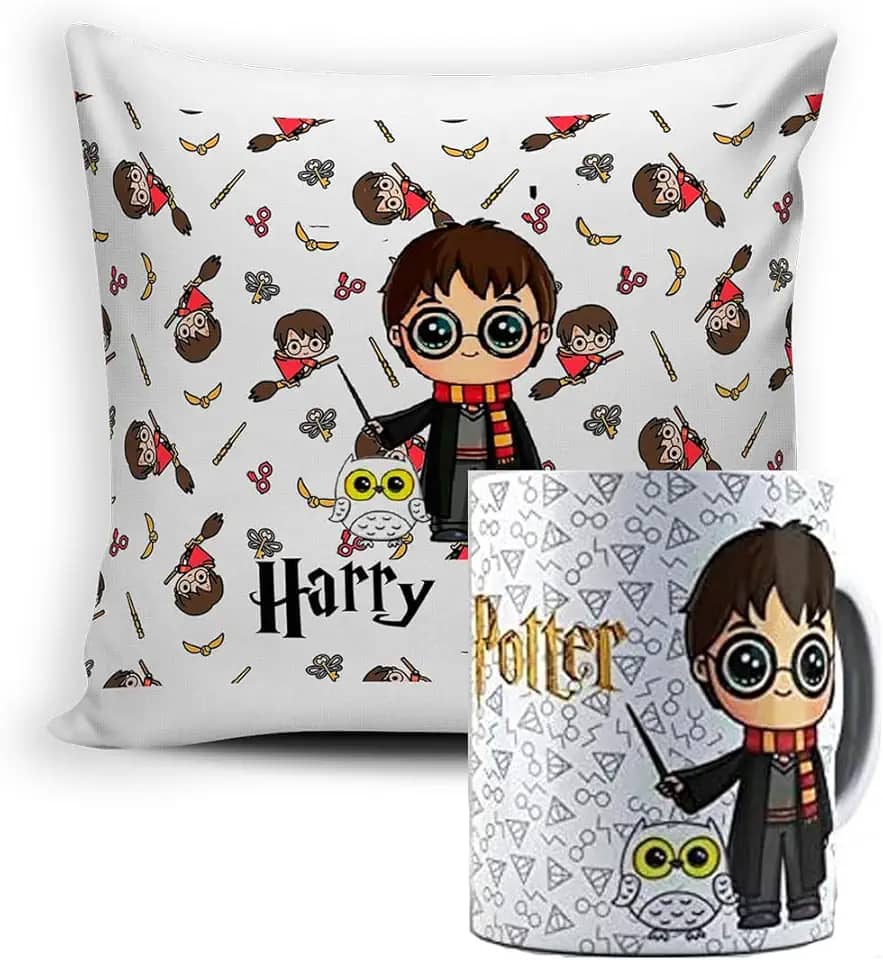 KIT Caneca Harry Potter + Almofada Chibi