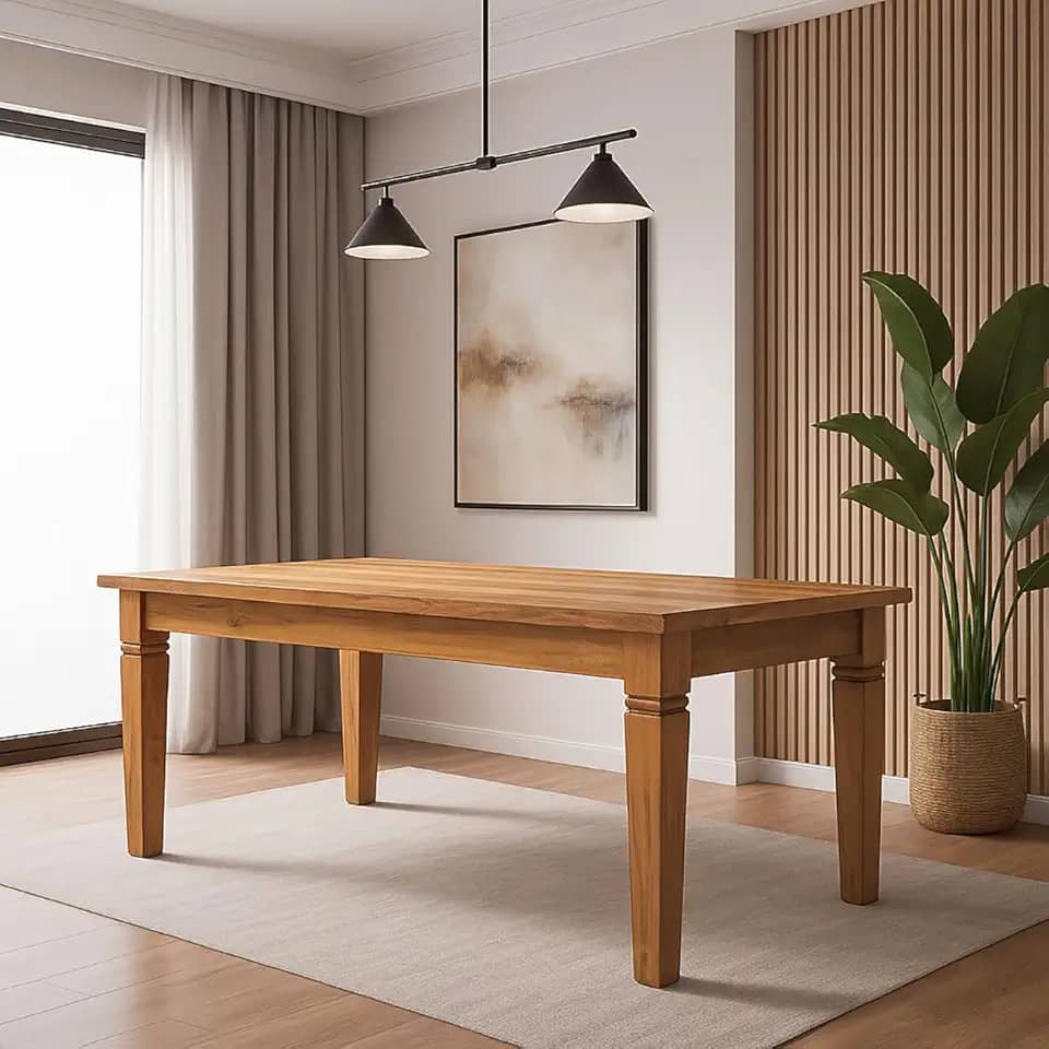 Mesa de Jantar 2M Retangular de Madeira Maciça – Acabamento Envernizado