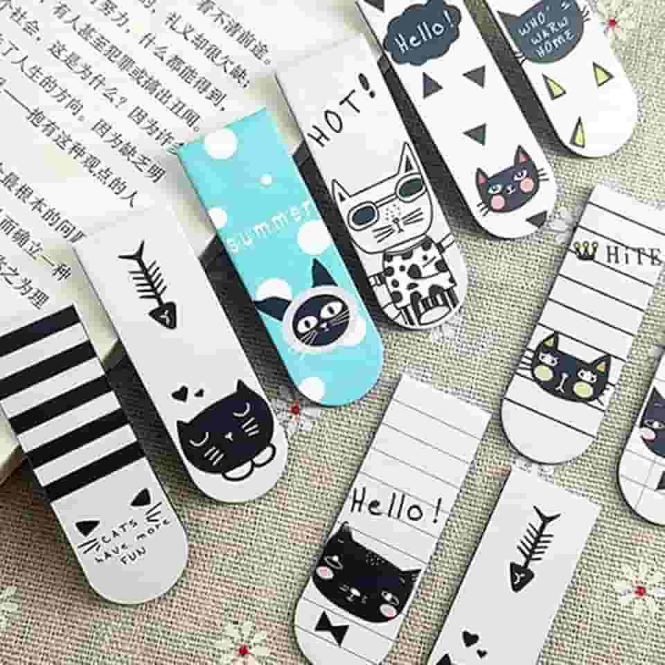 Kit 12 Marcadores de Página Magnéticos GATOS Cats Frente e verso estampas diferentes. Páginas de livros, cadernos e planner Papelaria Criativa Holográfico