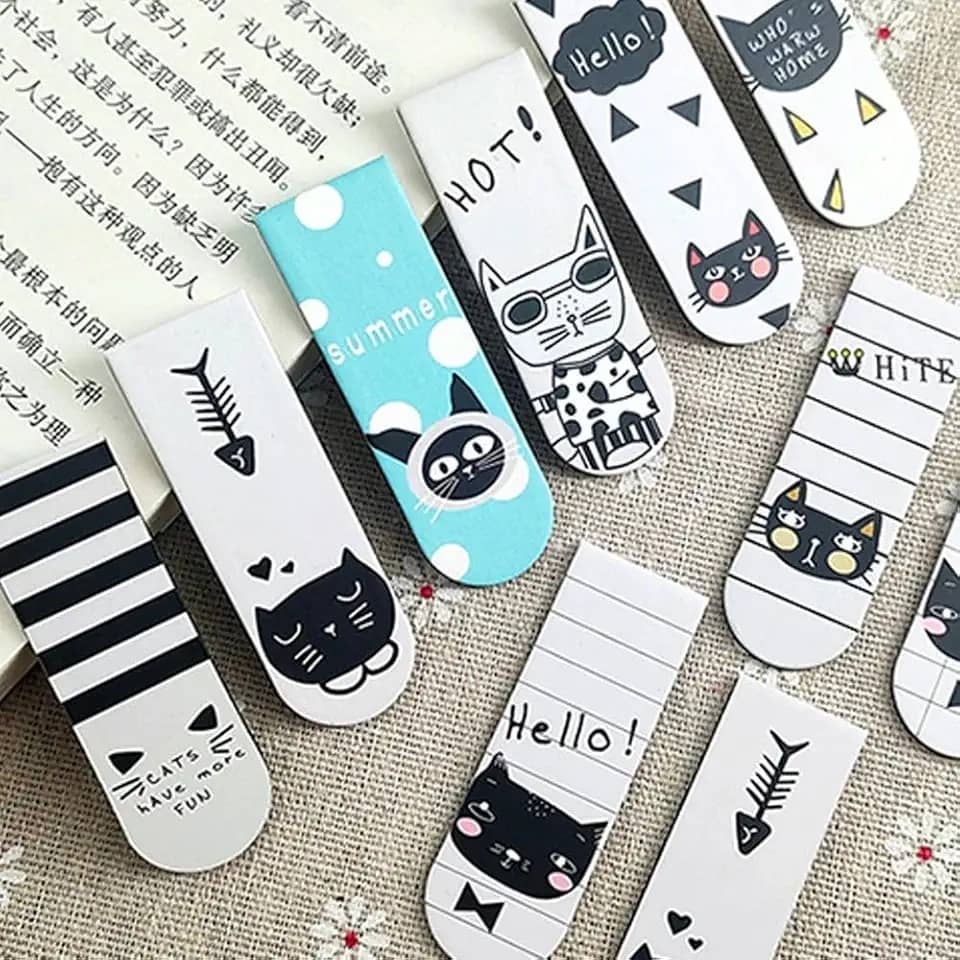 Kit 6 Marcadores de Página Magnéticos GATOS Cats Frente e verso estampas diferentes. Páginas de livros, cadernos e planner Papelaria Criativa Holográfico