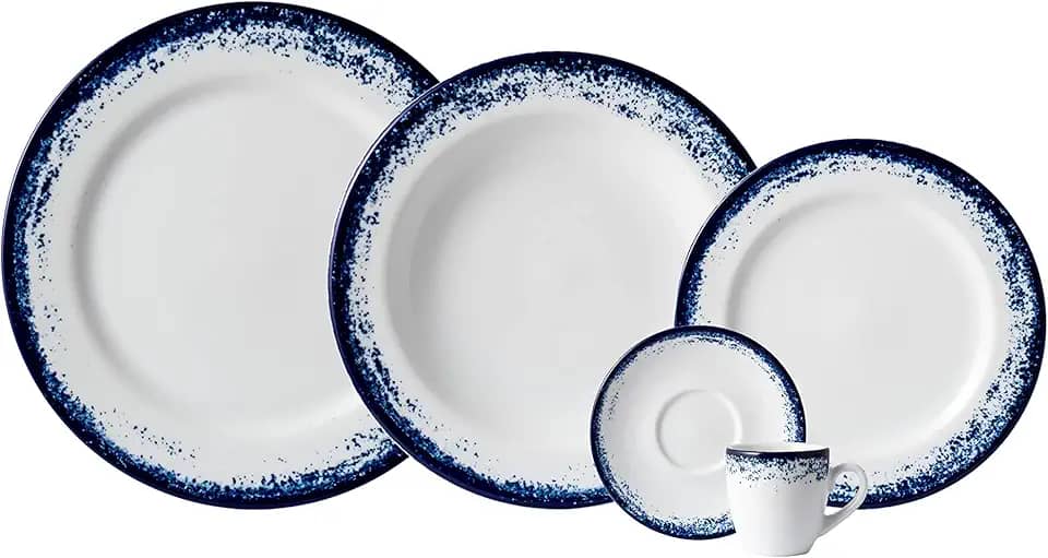 Serviço de Jantar e Café 20 Peças em Porcelana, Decoração Névoa Azul, Porcelana Schmidt