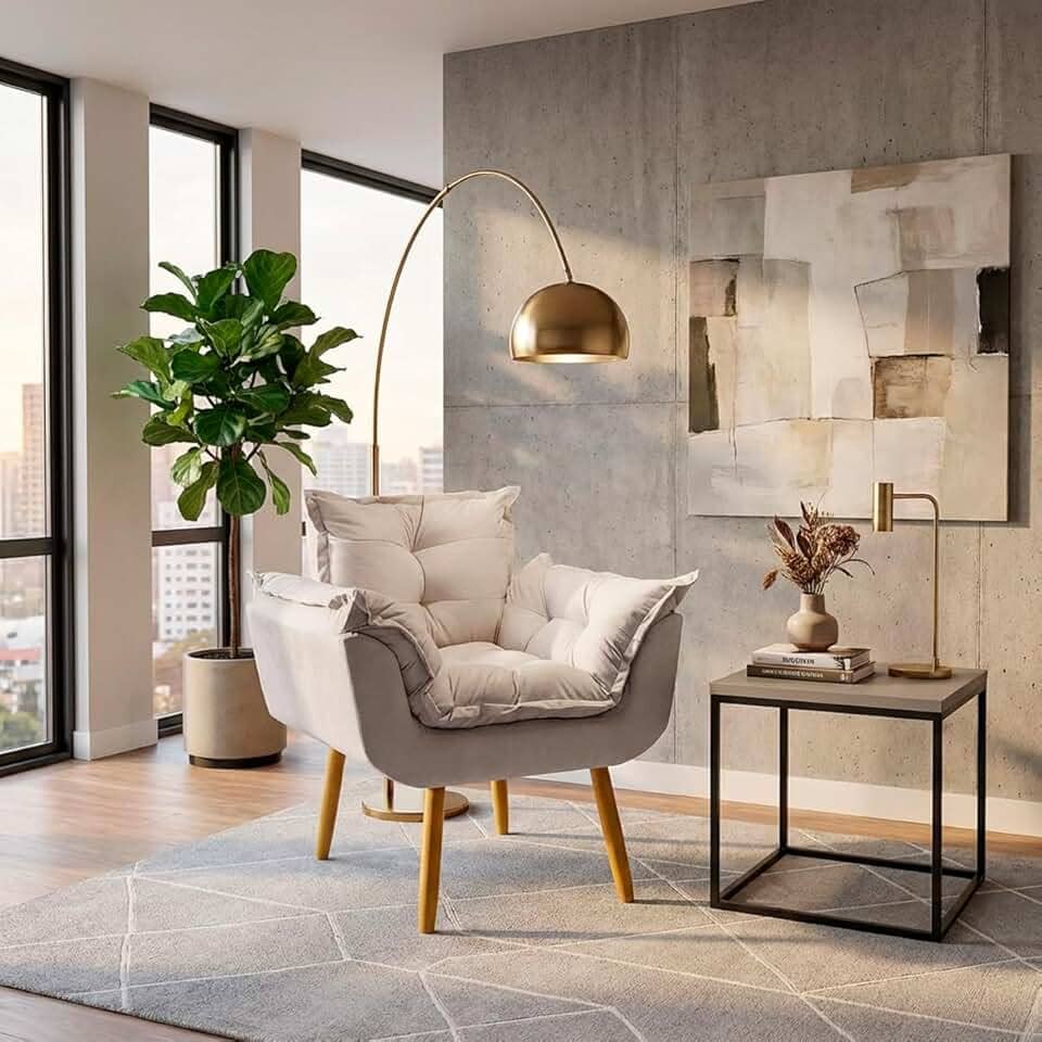 Poltrona Alice Decorativa Para Sala Cadeira Reforçada Para Recepção Manicure Clínica Sala De Espera Consultório Escritório Pé Castanho - Clique & Decore (Bege)
