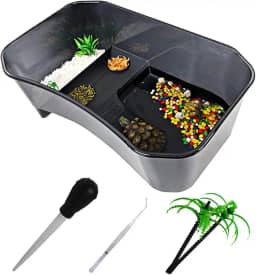 PINVNBY Tanque de tartaruga de plástico para répteis habitat para animais de estimação, terrários, tartarugas, aquário, terraço, topper com plataforma, durável, seguro, não tóxico (preto)