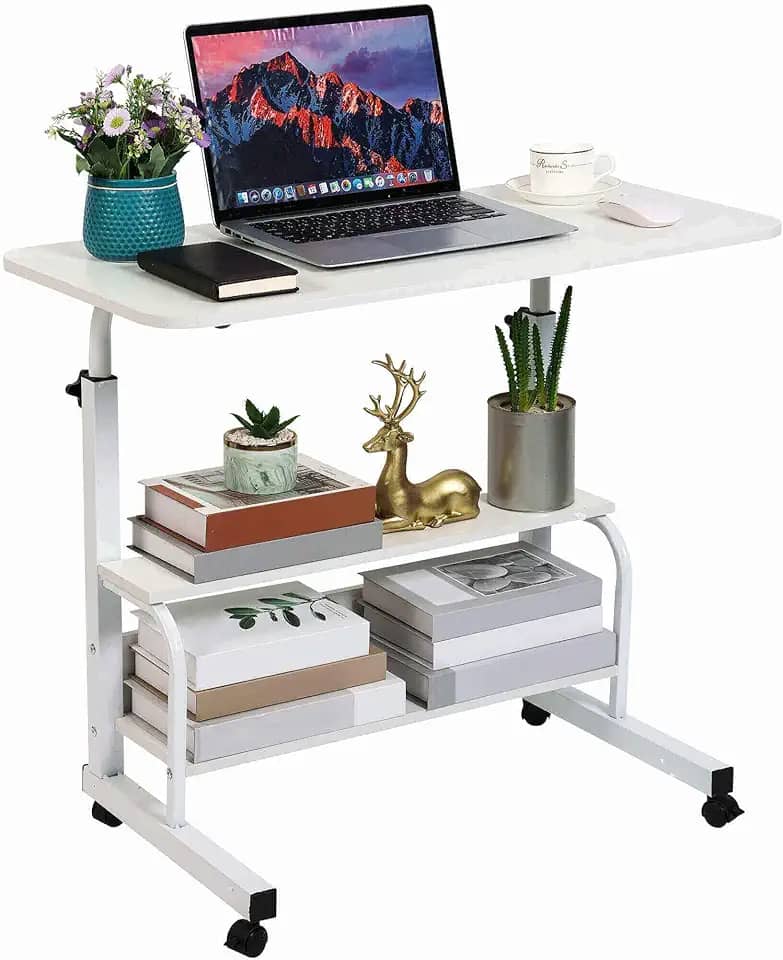 Mesa ajustável, mesa de computador, portátil, móveis de escritório em casa, pequenos espaços, sofá, quarto, cabeceira, aprender a jogar sobre rodas, móvel com tamanho de armazenamento 31,5 x