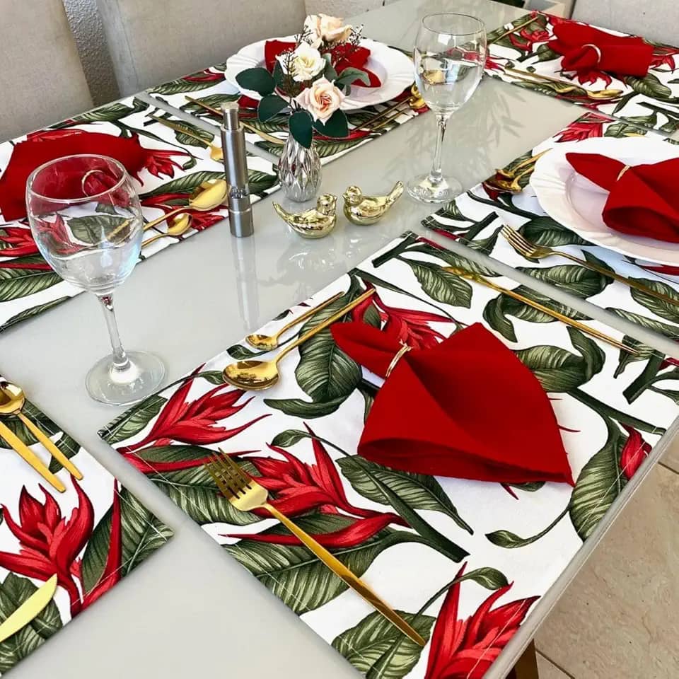 Jogo Americano Tecido 6 Un + 6 Guardanapos + 6 Porta Guardanapos (Mod.90 Guard Vermelho)