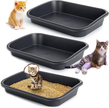Caixa de areia grande para gatos com 3 peças, caixa de areia para gatos idosos com entrada baixa, caixa de areia aberta para animais de estimação, bandeja para gatos grandes e mais velhos, gatinhos
