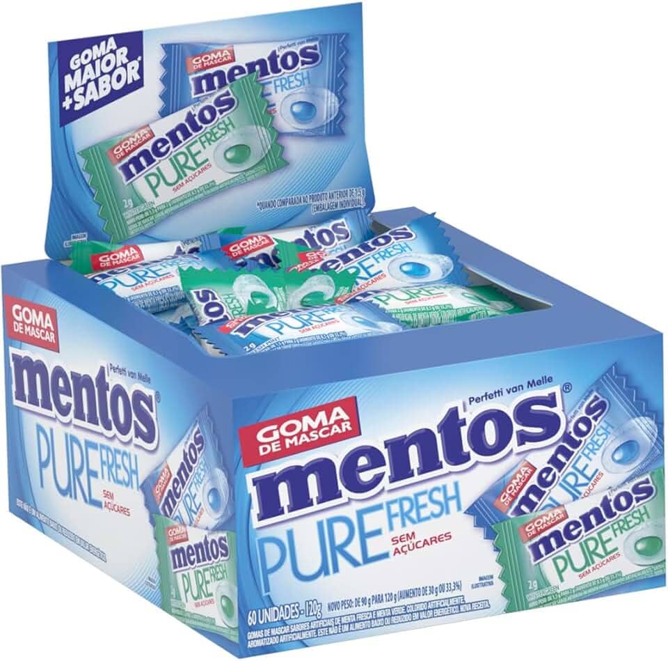 Gomas de Mascar, Mentos, Pure Fresh, Sem Açúcar, Sabores Sortidos - Monopeça | 60 Unidades