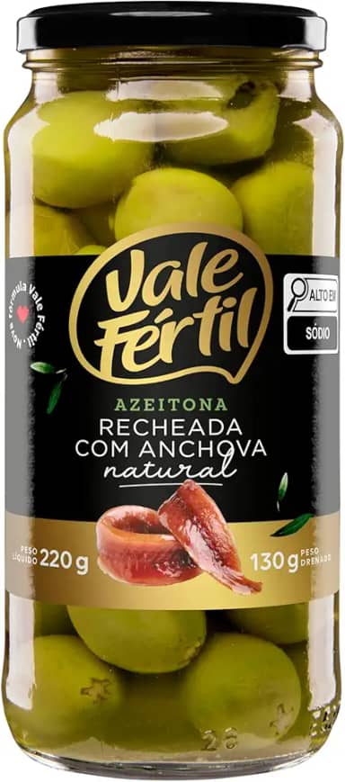 Vale Fértil Azeitona Verde Em Conserva Recheio Anchova Vidro 130G