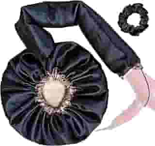 Touca Difusora Cetim Dupla Face Secadora Anti-frizz Seda (Preto/Champagne)