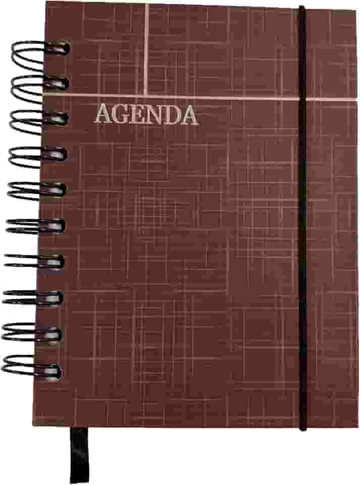 Agenda Permanente Capa Dura Espiral, 160 folhas, Com Elástico, Sem data, Marcador de Página. (Vinho)