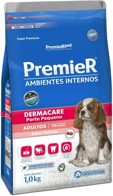 Ração Premier Dermacare Ambientes Internos para Cães Adultos de Raças Pequenas, 1kg Premier Pet Raça Adulto,