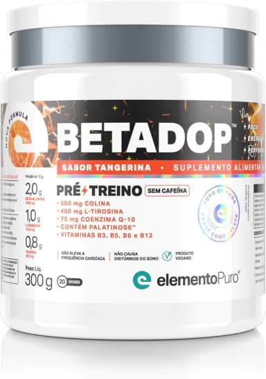 BETADOP Pré-Treino Sem Cafeína - Sabor Tangerina - 300G, elementoPuro