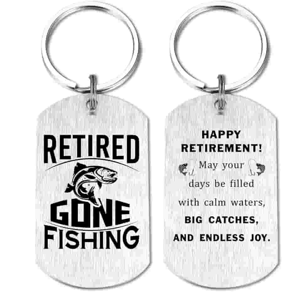 Richesele Presentes de aposentadoria de pesca - Chaveiro Retired Gone Fishing - Presentes aposentados para pescadores, homens, mulheres, colegas de trabalho - Acessórios de pesca felizes para pai, avô