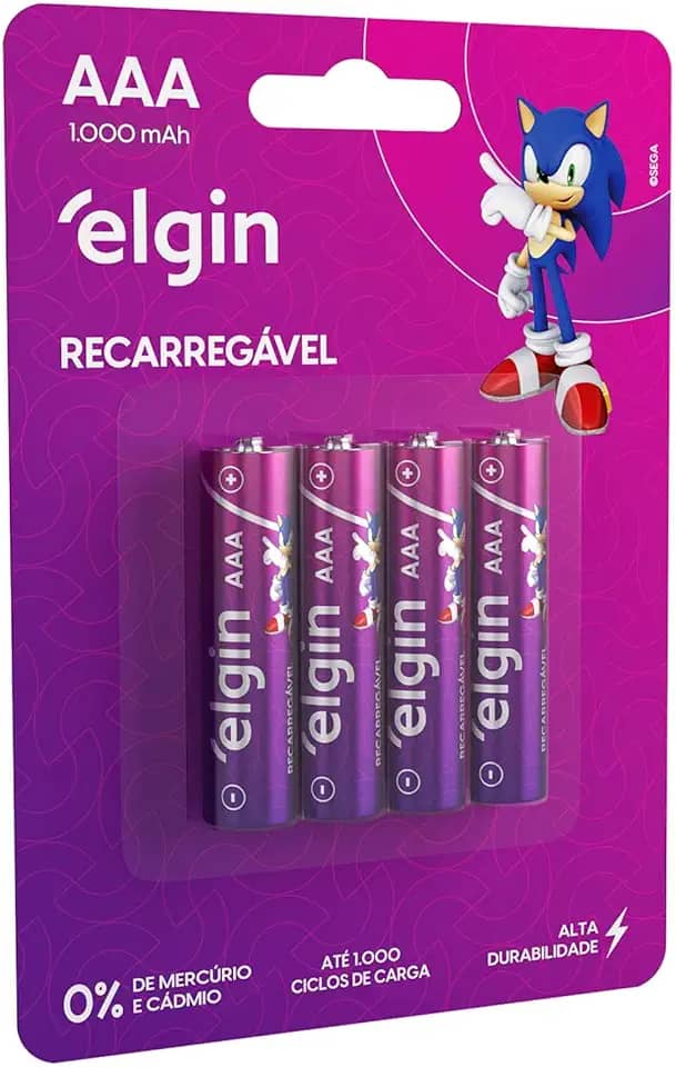 Pilha recarregável AAA 1000mAh Elgin com 4 unidades Palito