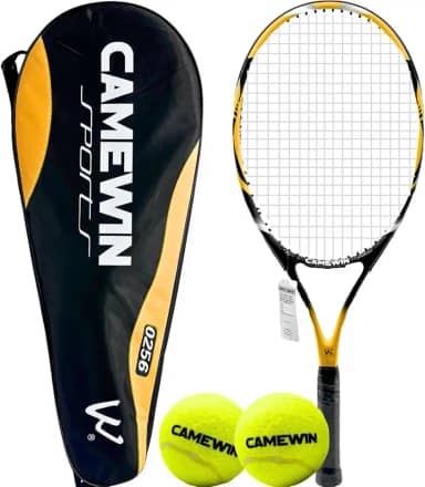 Raquete de Tênis Liga de Alumínio Alto Desempenho 27 Polegadas com Estojo + 2 Bolas de Tênis e Bag de Armazenamento Camewin