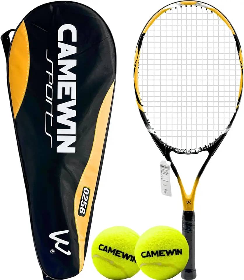 Raquete de Tênis Liga de Alumínio Alto Desempenho 27 Polegadas com Estojo + 2 Bolas de Tênis e Bag de Armazenamento Camewin