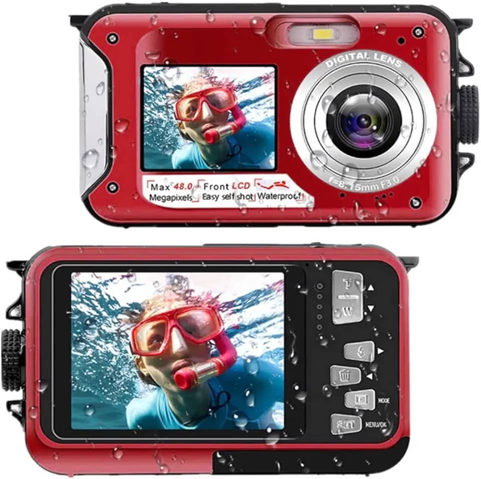 Câmera subaquática 4K de 3 m, à prova d'água, selfie de tela dupla com foco automático de 48 MP para mergulho com snorkel, câmera digital compacta flutuante e fotografar bateria de 1250 mAh