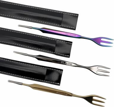 KKDUCK Conjunto De Garfo Tabaco 2 Em 1, Ferramentas Para Narguilé Com Organizador E Furador Papel Alumínio, Inclui Bolsa Couro Portátil Casa Viagem (Cores Variadas (3 Peças))