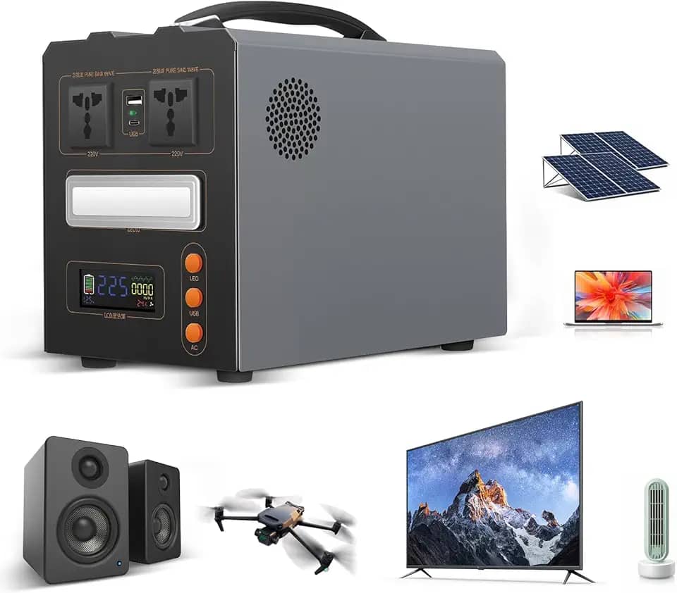 IIGENAI Gerador de Energia Portatil, Bateria 621Wh, 220V, Potência Nominal 600W, Pico de 1200W,Estação de Energia para Camping, Falta de Energia