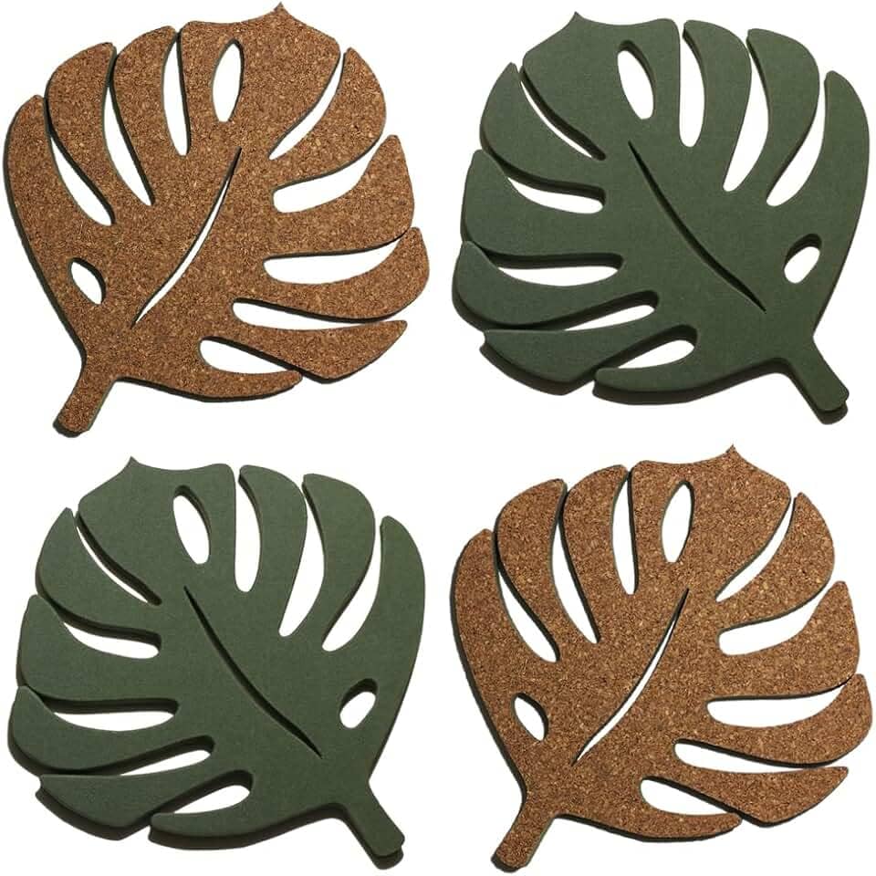 4 Descanso Suporte de Panela Travessa Folha Cortiça Natural