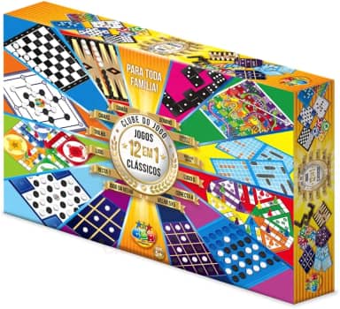 Jogo de Tabuleiro 12 Jogos em 1 Clube do Jogo, GGB Plast, Multicor, 1047