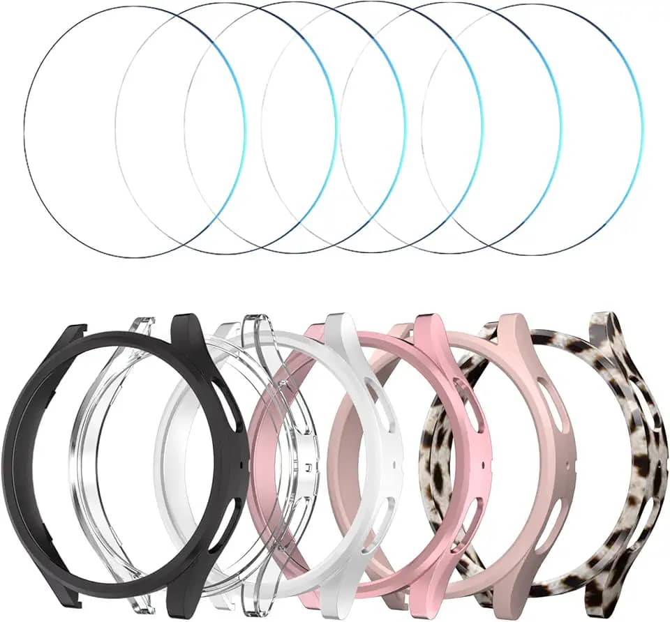 HASDON [Pacote com 6 + 6 capas protetoras de tela para Samsung Galaxy FE/Galaxy Watch 5/Galaxy Watch 4 40 mm, película de vidro temperado sem bolhas + capa protetora à prova d'água rígida de