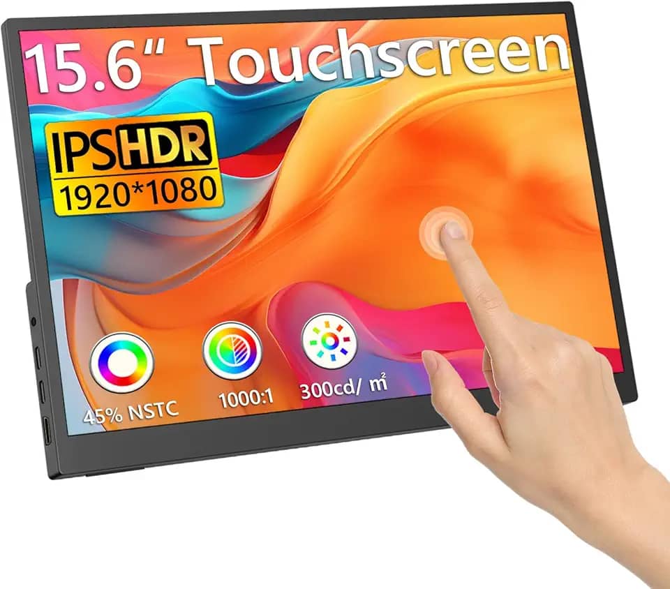 Monitor Portátil Com Tela Sensível Ao Toque, 15,6'', 1080P, 10 Pontos, Fhd Ips Hdr, Tela De Viagem 100% Srgb, 1000:1, Com Suporte Ajustável De 45° E Dois Alto-Falantes, Segundo Monitor Ext