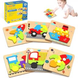Blocos Montar de Madeira Quebra-Cabeças Montessori Educativos Brinquedos Infantis 6 Formas