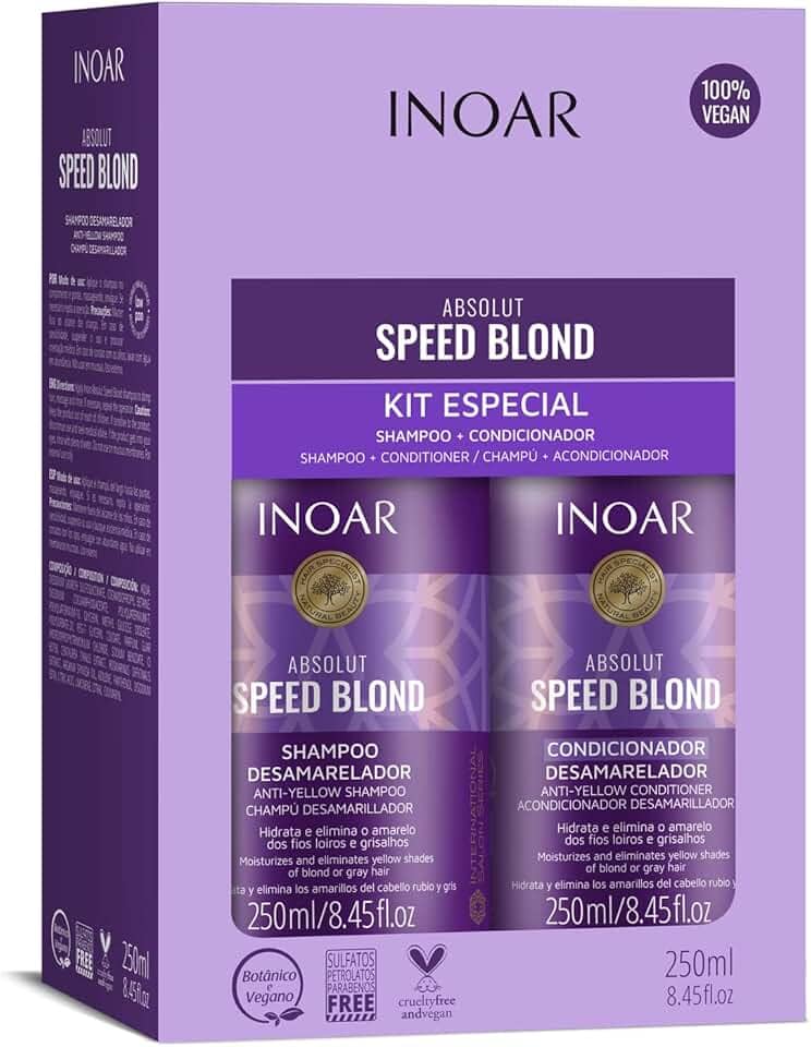 Inoar, Speed Blond Kit Duo – Shampoo e Condicionador Matizador com Óleo de Argan, Azuleno e Ativos Vegetais para Cabelos Loiros e Grisalhos - 250ml