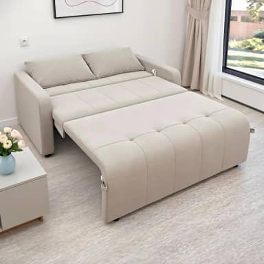 Sofa Cama Amora New 3 Lugares Suede Veludo Sofisticado (Bege)