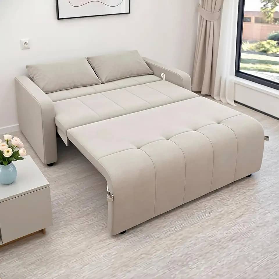 Sofa Cama Amora New 3 Lugares Suede Veludo Sofisticado (Bege)