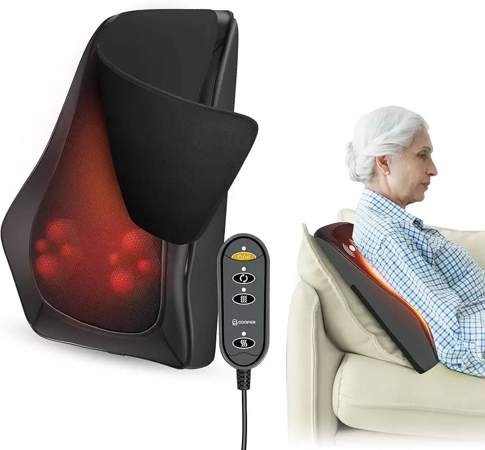 COMFIER Massageador de costas com calor, massagem profunda 3D Shiatsu para pescoço e costas com vibração e calor, almofada de massagem no pescoço nas costas como presente para mulheres e homens, uso