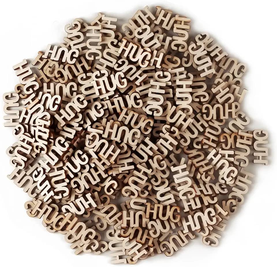 Abraços de madeira 200 peças saco de abraço para dar DIY pote de abraços mini engraçado madeira inacabada abraço letras pequeno presente para aniversário, Natal, Dia dos Namorados, Dia de Ação de