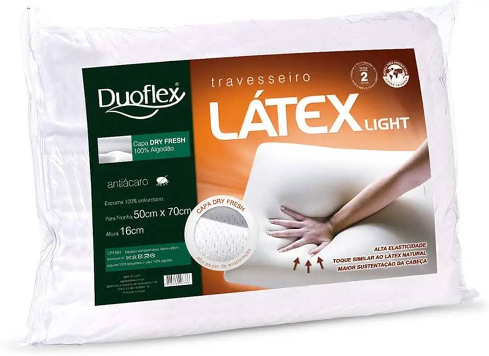 Travesseiro Latex Light, Duoflex, para Fronha 50 x 70 cm, Branco, Espuma 100% Poliuretano