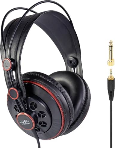 Superlux HD681 Fones de ouvido semiabertos para estúdio, Over-Ear com fio com drivers de neodímio de 50 mm, cabo de um lado, 10-30.000Hz, para monitoramento, gravação, mixagem, podcast, música