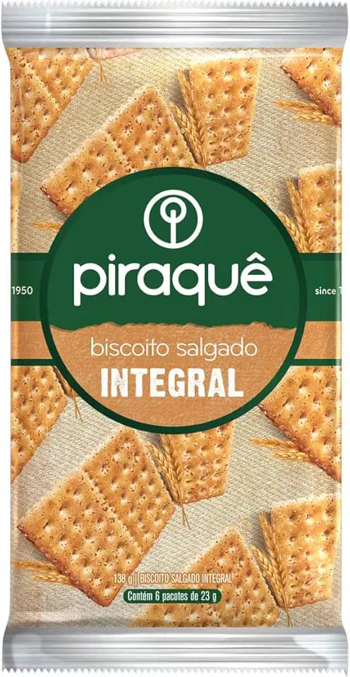 Pack Biscoito Integral Piraquê Pacote 138g 6 Unidades