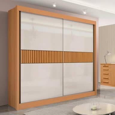 Guarda-roupa Casal 2 Portas 6 Gavetas 100% Mdf Hawai Ripado off White ou Cinamomo