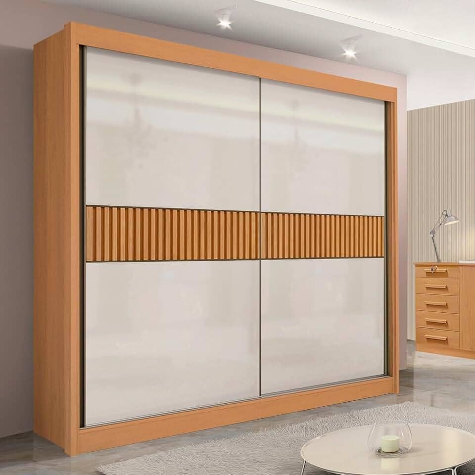 Guarda-roupa Casal 2 Portas 6 Gavetas 100% Mdf Hawai Ripado off White ou Cinamomo