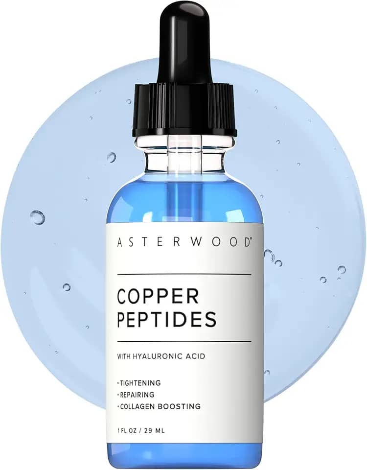 Asterwood Sérum de peptídeos de cobre para o rosto – aperta, reparador, aumento de colágeno – com GHK- e ácido hialurônico – 1 ml