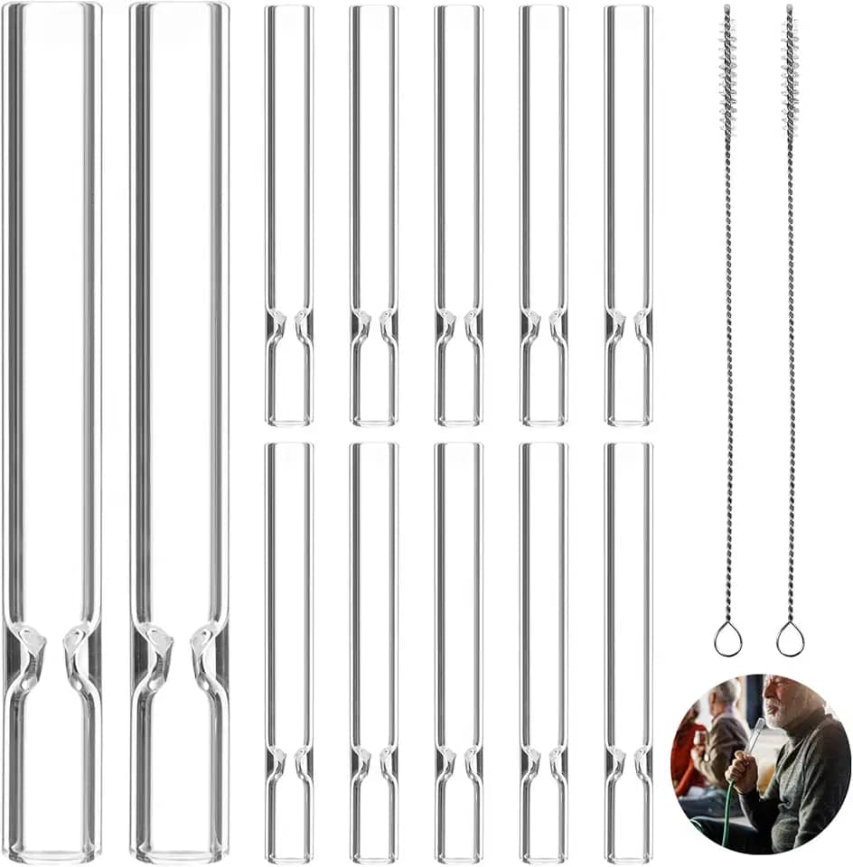 12 pontas de narguilé de vidro shisha, tubos de boca de 10 cm, reutilizáveis com escovas de limpeza incluídas