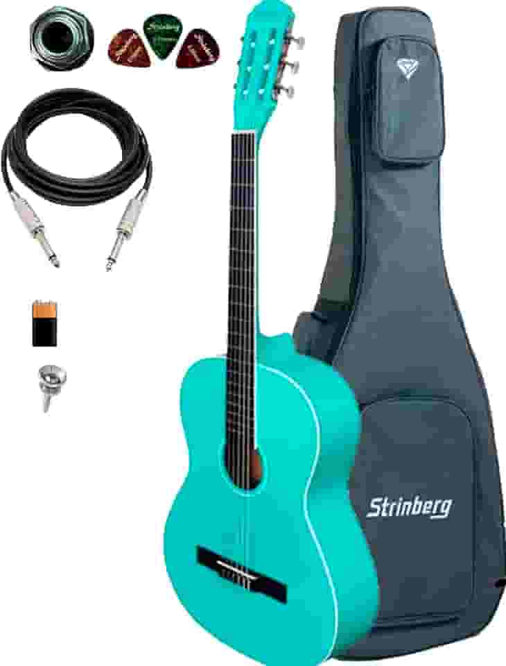Violão Elétrico Giannini Canhoto N14 + Capa Reforçada (TURQUOISE BLUE SATIN)