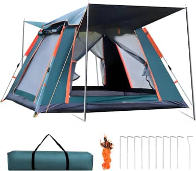 Tenda de Camping, 4-6 Pessoas Barraca de Camping Pop-up Automática, com 2 Janelas Mosquiteiro e Foyer Integrado, Barraca de Automática Tenda Dome, 240 x 240 x 155 cm