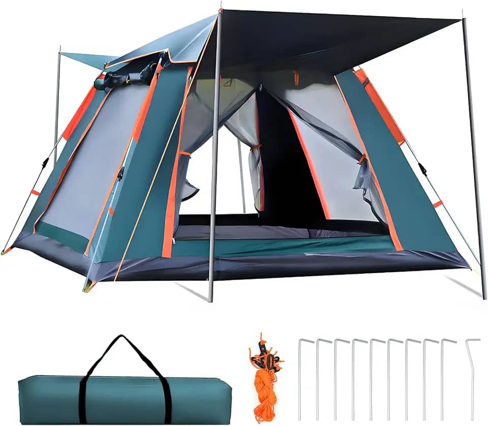 Tenda de Camping, 4-6 Pessoas Barraca de Camping Pop-up Automática, com 2 Janelas Mosquiteiro e Foyer Integrado, Barraca de Automática Tenda Dome, 240 x 240 x 155 cm